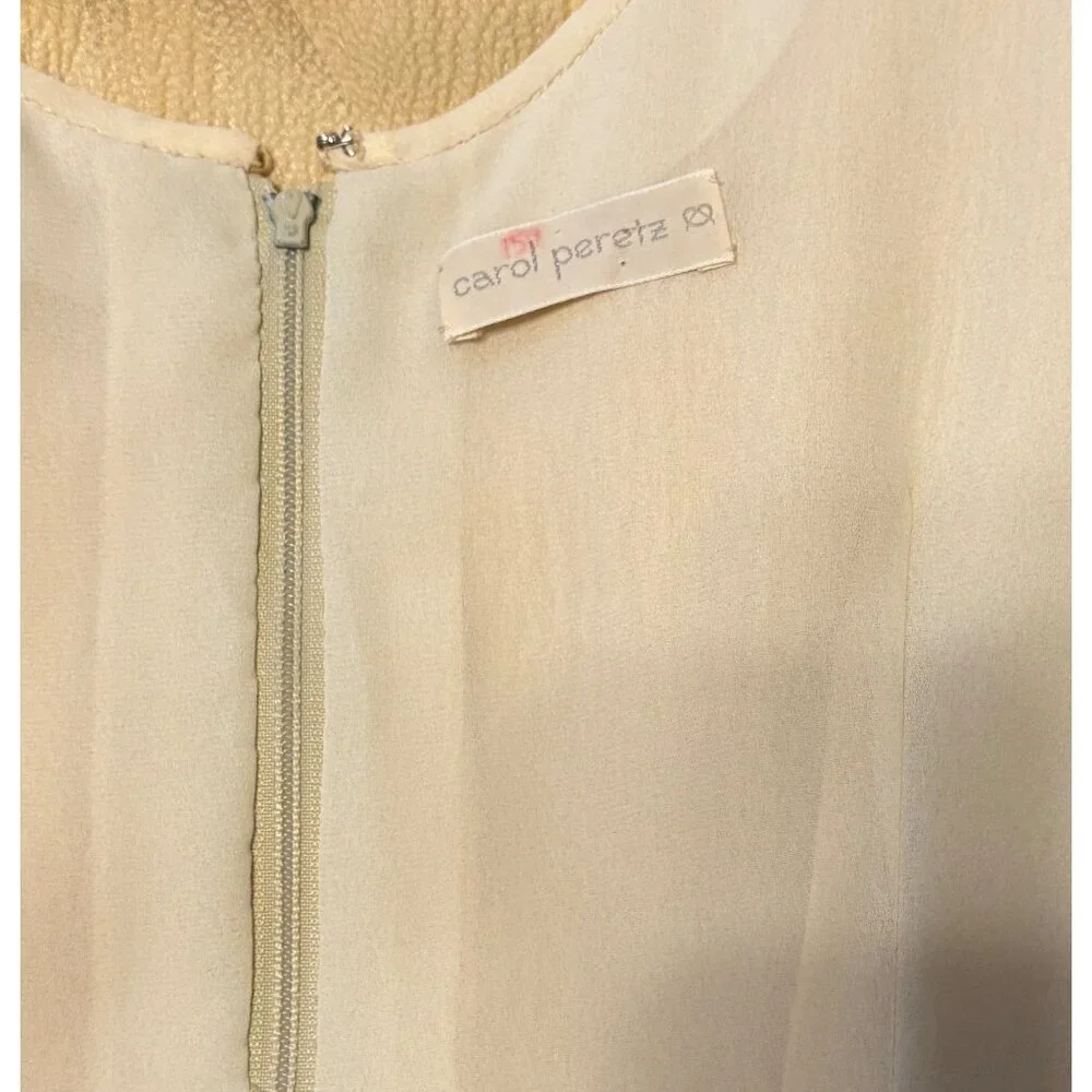 Carol Peretz 10 12 VTG Dress Maxi Gown Art Deco Nouveau 70’s Silk Formal Ivory